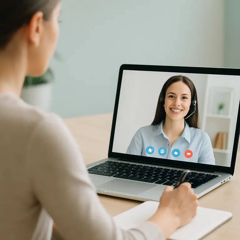 Estudiante en una sesión de tutoría de idiomas por videollamada